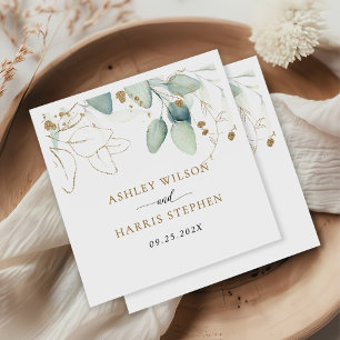 Greenery Gold Eucalyptus Rustic Wedding Napkin