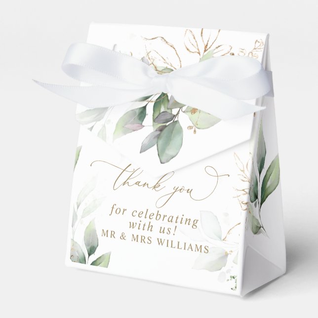 Greenery & Gold Eucalyptus Wedding Favour Box (Front Side)