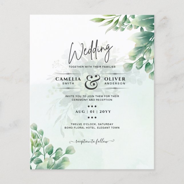 Greenery Gold Eucalyptus WEDDING QR CODE Modern Flyer (Front)