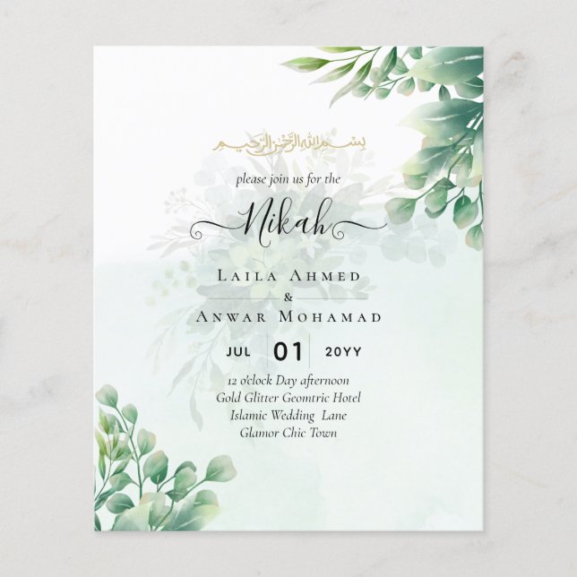 Greenery Gold Eucalyptus WEDDING QR CODE Modern Flyer (Front)