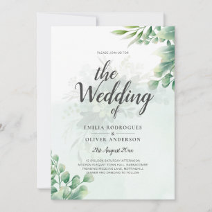 Greenery Gold Eucalyptus WEDDING QR CODE Modern Invitation