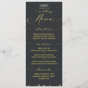 Greenery & Gold Fancy Calligraphy Gray Wedding Menu