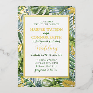 Greenery gold foil leaves simple wedding