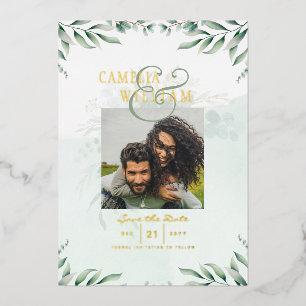 Greenery Gold Foil PHOTO QR CODE Wedding Save Date