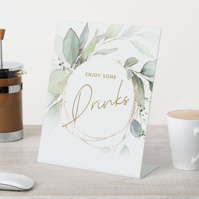 Greenery Gold Foliage Eucalyptus Pedestal Sign (In SItu)