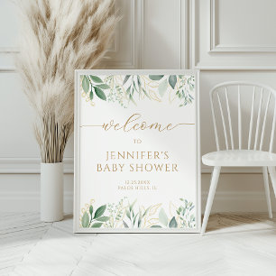 Greenery Gold Gender Neutral Baby Shower Welcome Poster
