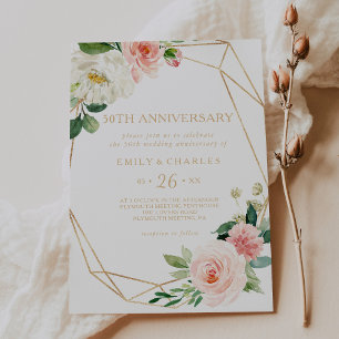 Greenery & Gold Geometric 50TH Wedding Anniversary Invitation
