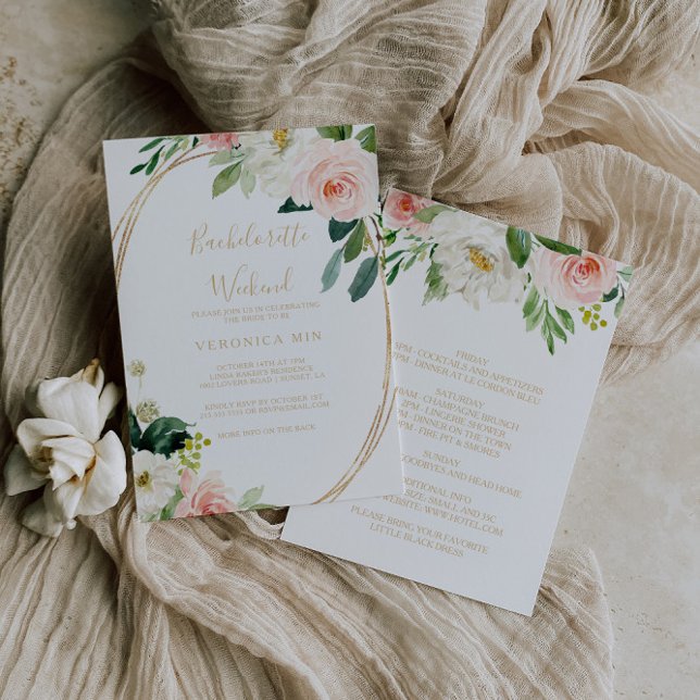 Greenery & Gold Geometric Bachelorette Weekend Invitation (Creator Uploaded)