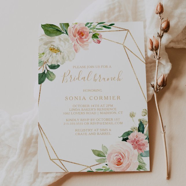 Greenery & Gold Geometric Elegant Bridal Brunch Invitation (Creator Uploaded)