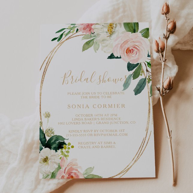 Greenery & Gold Geometric Elegant Bridal Shower Invitation (Creator Uploaded)
