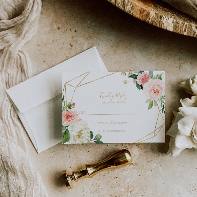 Greenery & Gold Geometric Elegant Floral Rsvp Card (Creator Uploaded)