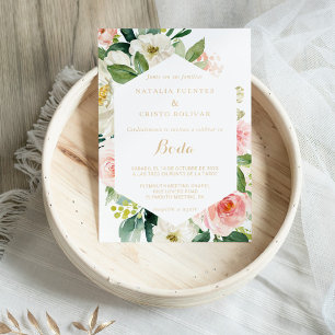 Greenery & Gold Geometric Elegant Floral Wedding Invitation