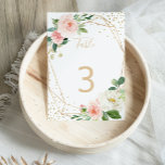 Greenery & Gold Geometric Elegant Floral Wedding Table Number<br><div class="desc">This greenery & gold geometric elegant floral wedding table number is perfect for a simple wedding reception. The design features lovely white, pink, and blush hand-painted roses and a touch of greenery, adorning gold geometric frames, inspiring artistic beauty. This is a double sided table number. Add each table number you...</div>