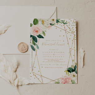 Greenery & Gold Geometric Elegant Rehearsal Dinner Invitation