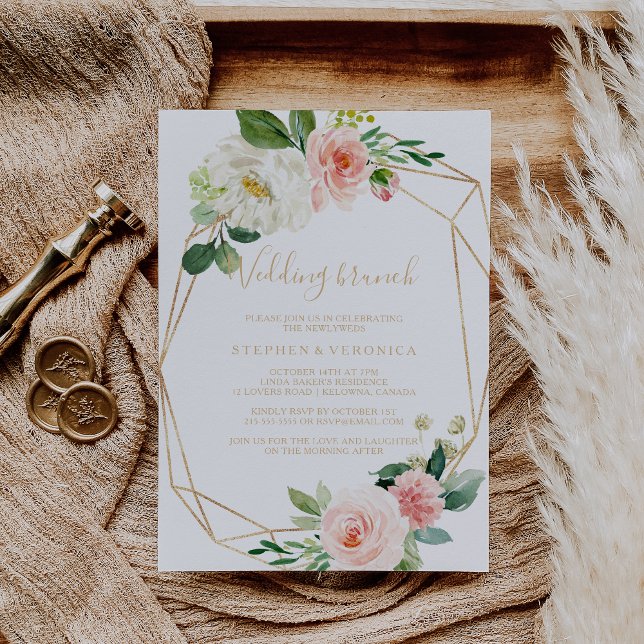 Greenery & Gold Geometric Elegant Wedding Brunch Invitation (Creator Uploaded)
