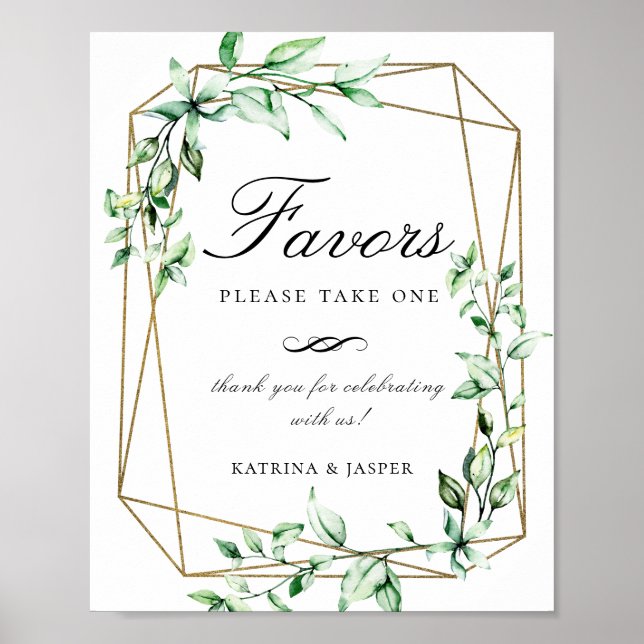 Greenery Gold Geometric Favour Wedding Sign (Front)