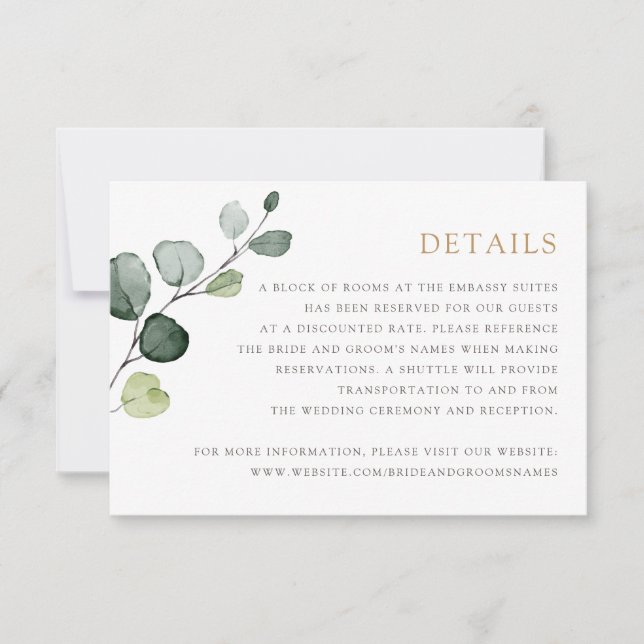 Greenery Gold Geometric Frame Elegant Details Info Invitation (Front)