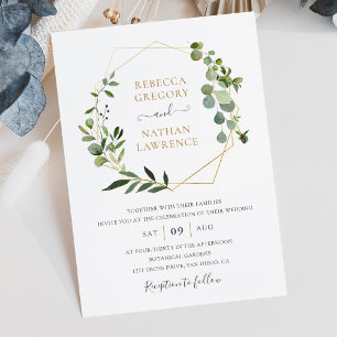 Greenery Gold Geometric Frame Elegant Wedding Invitation