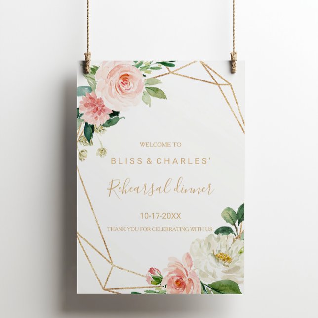 Greenery & Gold Geometric Rehearsal dinner Welcome Poster (Creator Uploaded)