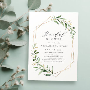 Greenery Gold Geometric Rustic Bridal Shower Invitation