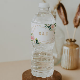 Greenery & Gold Geometric Water Bottle Label