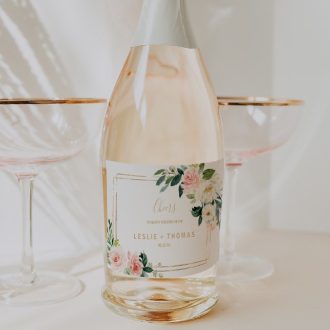 Greenery & Gold Geometric Wedding Sparkling Wine L Label (Creator Uploaded)