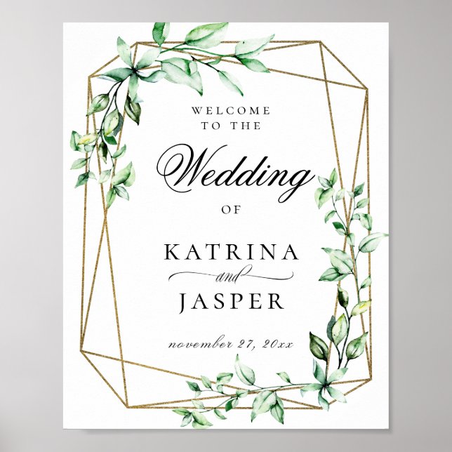 Greenery Gold Geometric Wedding Welcome Poster (Front)
