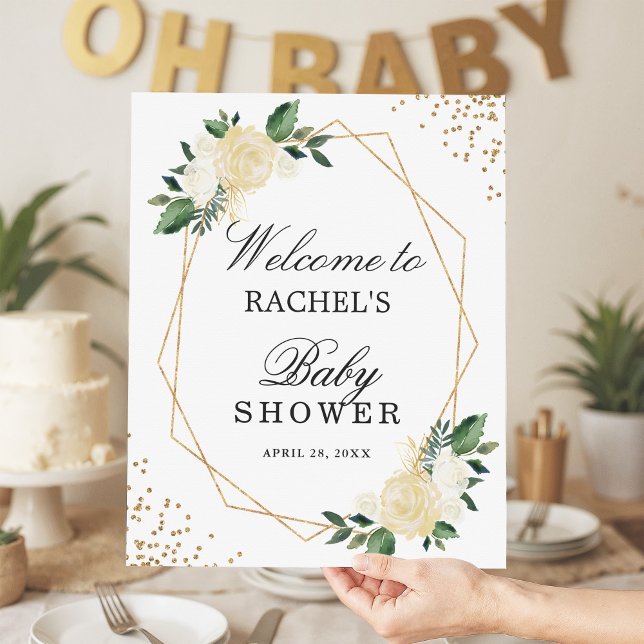 Greenery Gold Glitters Floral Baby Shower Sign (Creator Uploaded)