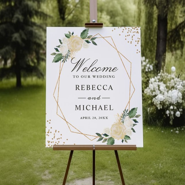 Greenery Gold Glitters Floral Wedding Welcome Sign (Creator Uploaded)