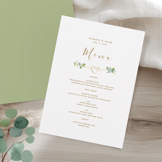 Greenery Gold Heart Wedding Menu (Creator Uploaded)