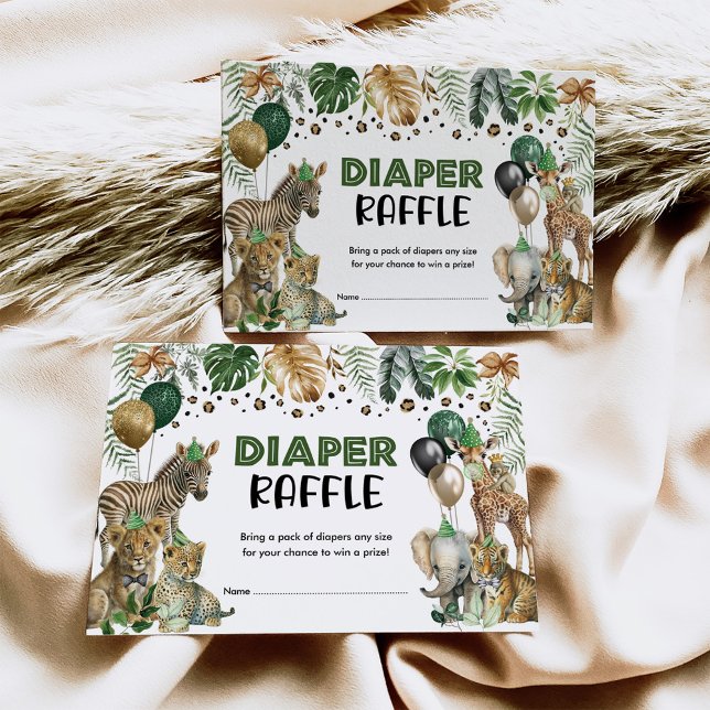 Greenery Gold Jungle Safari Balloons Diaper Raffle Enclosure Card (Creator Uploaded)