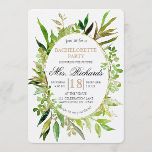 Greenery & Gold Leaf Bachelorette Party Invitation
