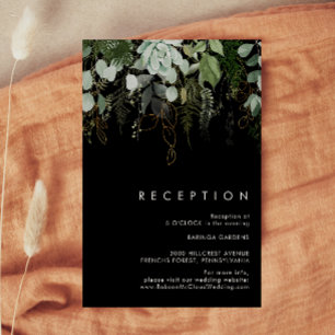 Greenery & Gold Leaf   Black Wedding Reception Enclosure Card