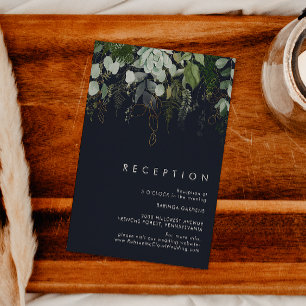 Greenery & Gold Leaf Dark Navy Wedding Reception Enclosure Card