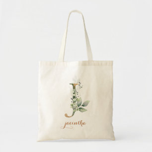 Greenery Gold Leaf Foliage Personalised Letter "J" Tote Bag