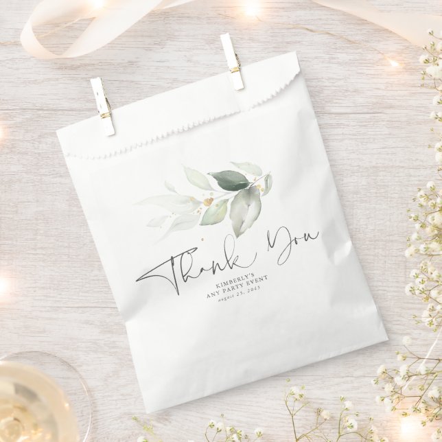 Greenery Gold Leaves Elegant Thank You Favour Bags (Clipped)