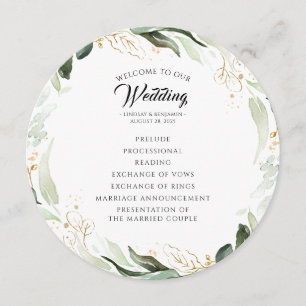 Greenery Gold Leaves Elegant Wedding Program Programme