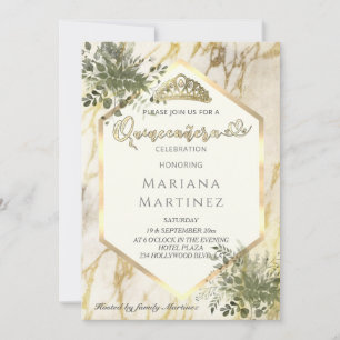 Greenery Gold marble geometrical  Quinceañera Invitation