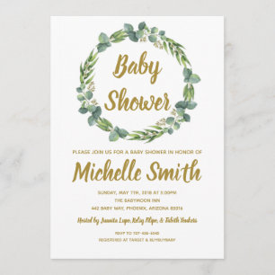 Greenery Gold Minimalist Olive Branch Baby Shower Invitation