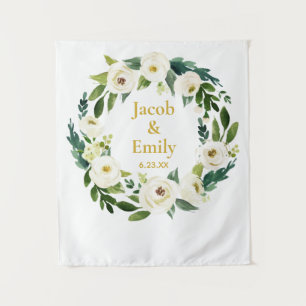 Greenery Gold Personalized Wedding Photo Backdrop Tapestry