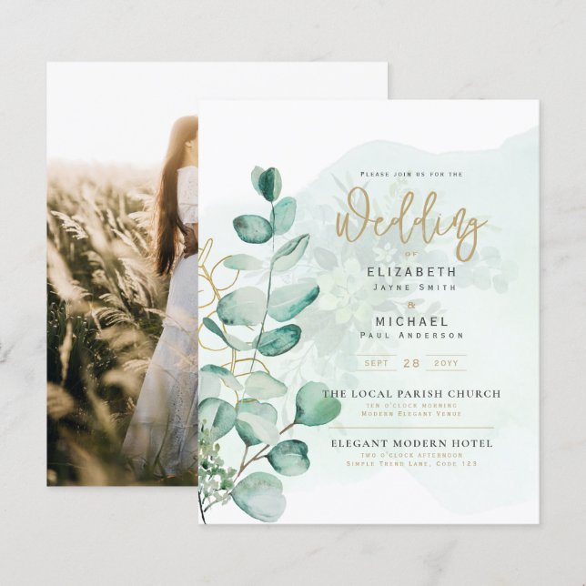 Greenery Gold PHOTO Wedding Invite BUDGET (Front/Back)