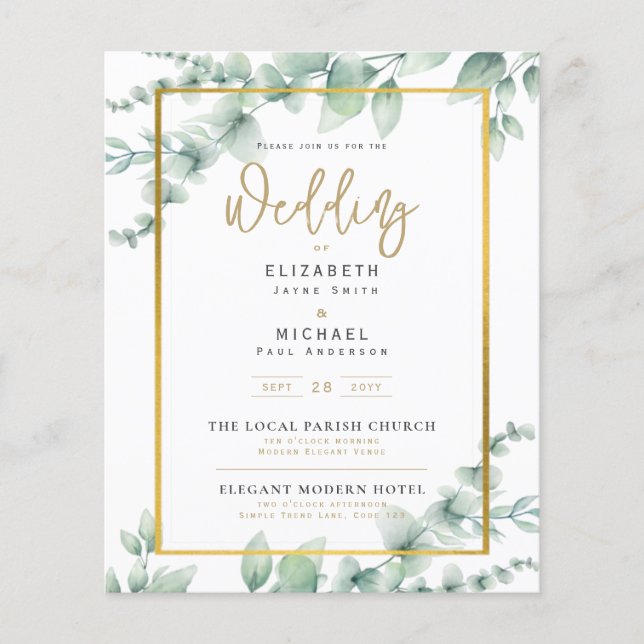 Greenery Gold PHOTO Wedding Invite BUDGET Flyer (Front)