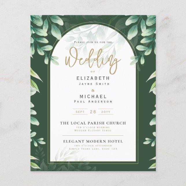 Greenery Gold PHOTO Wedding Invite BUDGET Flyer (Front)