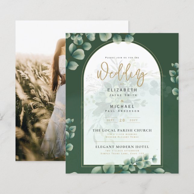 Greenery Gold PHOTO Wedding Invite LeahG (Front/Back)