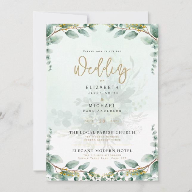 Greenery Gold PHOTO Wedding Invite LeahG (Front)