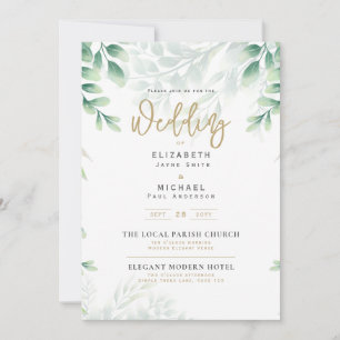Greenery Gold PHOTO Wedding Invite LeahG