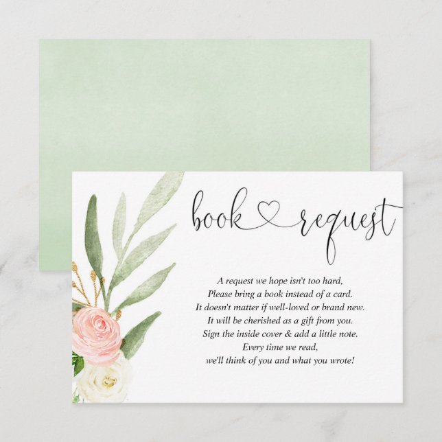 Greenery gold pink book request books for baby enc enclosure card (Front/Back)