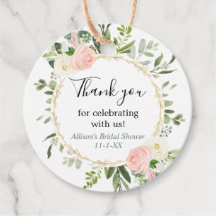 Greenery gold pink eucalyptus bridal shower favour tags