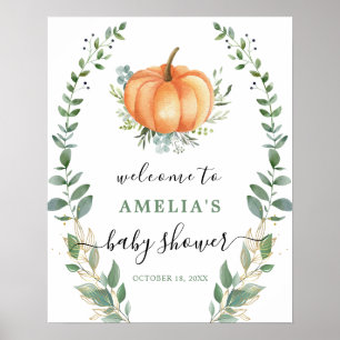 Greenery Gold Pumpkin Baby Shower Welcome Sign