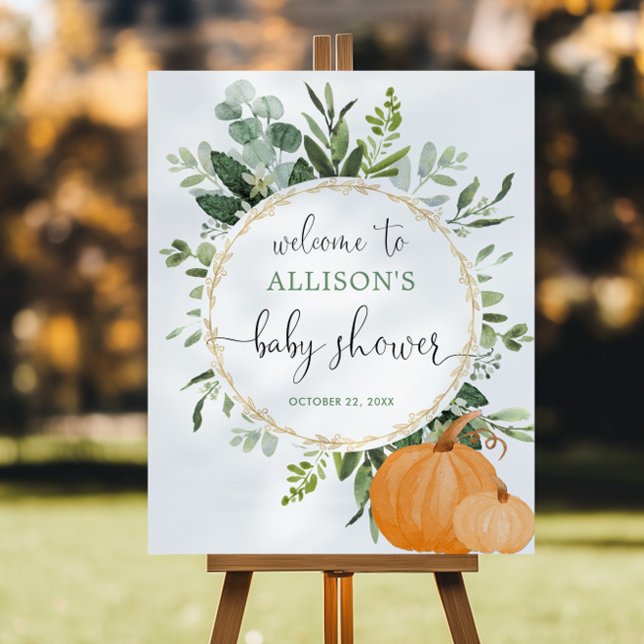 Greenery gold pumpkin baby shower welcome sign (Creator Uploaded)